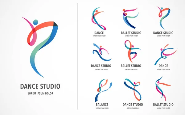 Diseño abstracto del logotipo de la gente. Gimnasio, fitness, correr entrenador vector colorido logotipo. Aptitud Activa, deporte, danza icono web y símbolo — Vector de stock