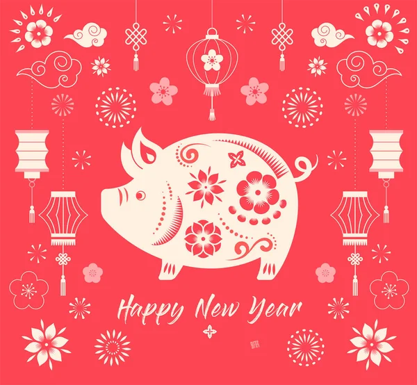Bonne année chinoise 2019, l'année du porc. Bannière vectorielle, fond — Image vectorielle