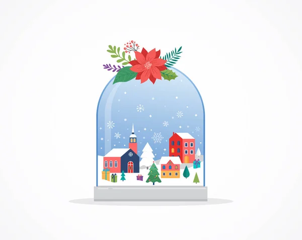 Boldog karácsonyt, téli csodaország jelenetek egy hógömb, koncepció vektoros illusztráció — Stock Vector
