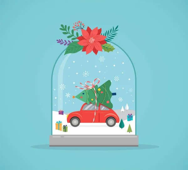 Vrolijke Kerstmis, Winter wonderland scènes in een sneeuwbol, concept vectorillustratie — Stockvector