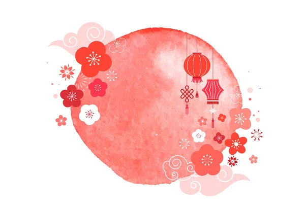 中国新年快乐 2019期, 猪年。向量横幅, 水彩画背景 — 图库矢量图片