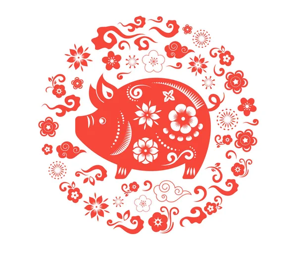 Felice anno nuovo cinese 2019, l'anno del maiale. Bandiera vettoriale, sfondo — Vettoriale Stock