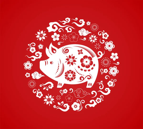 Felice anno nuovo cinese 2019, l'anno del maiale. Bandiera vettoriale, sfondo — Vettoriale Stock