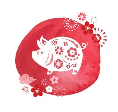 Mutlu çene yeni yıl 2019, domuz yılı. Vektör afiş, suluboya arka plan