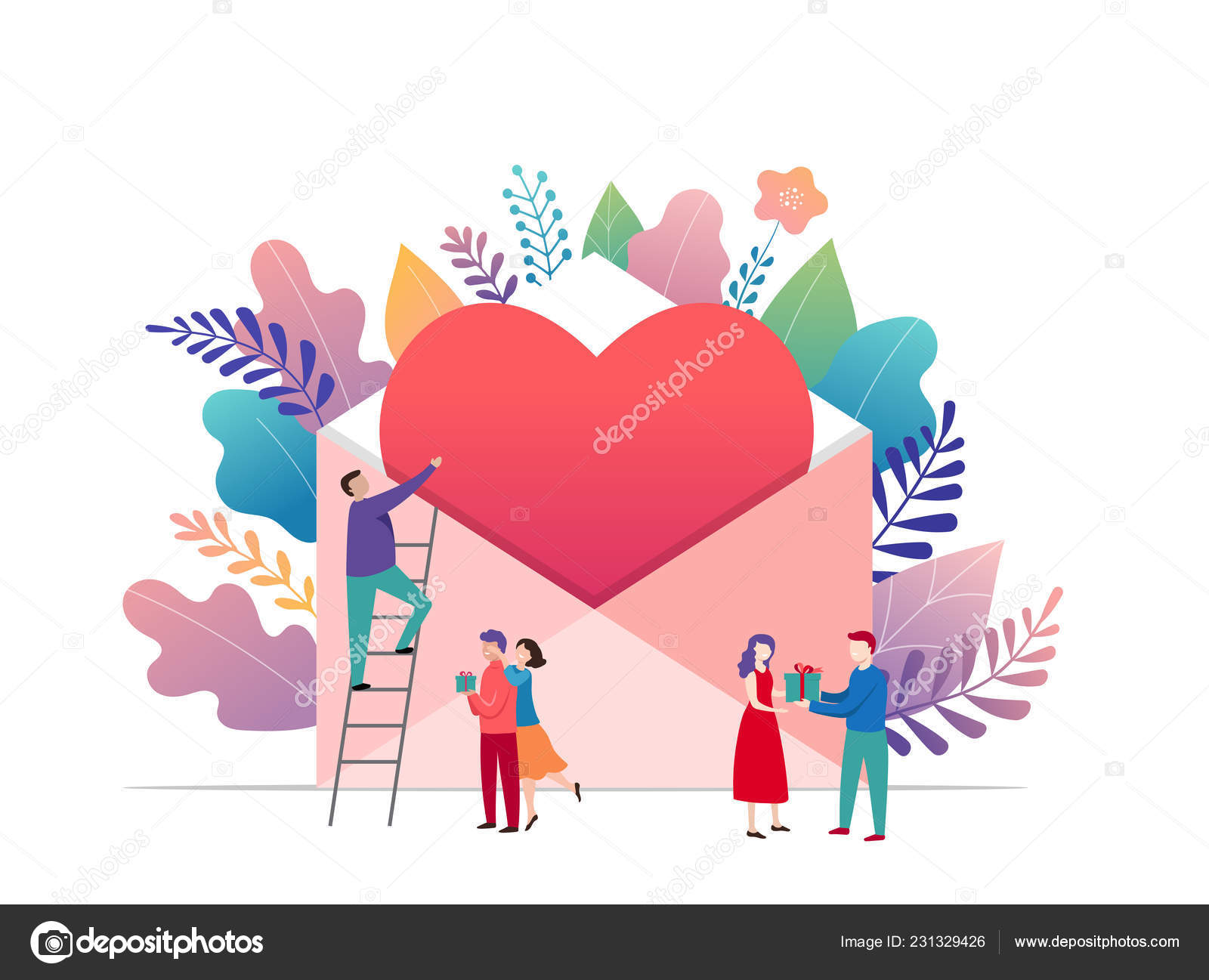 happy valentines day love letter concept big envelope with love letter background template