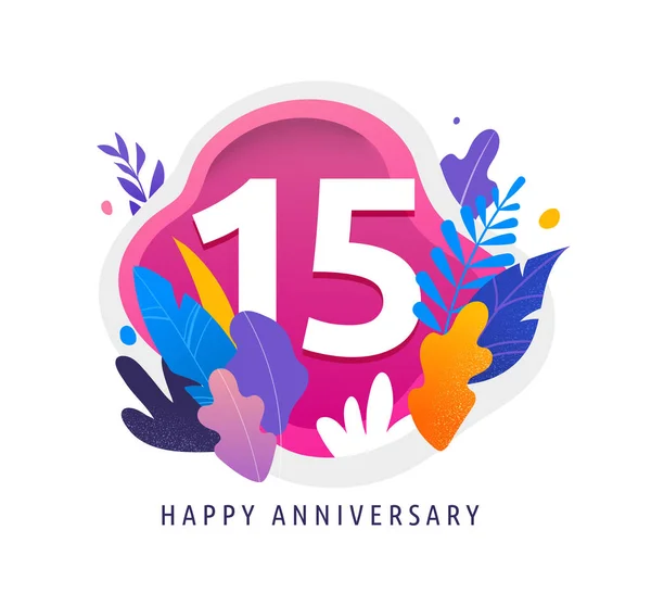 Happy Anniversary - fantasy leaves background with number, concept of celebration, birthday, event banner design — Stock Vector