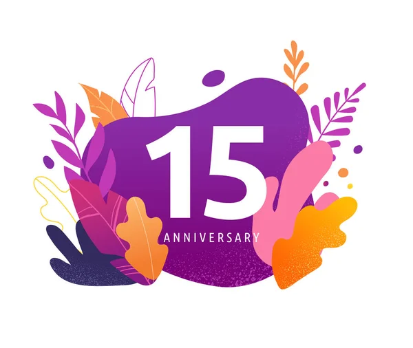 Happy Anniversary - fantasy leaves background with number, concept of celebration, birthday, event banner design — Stock Vector