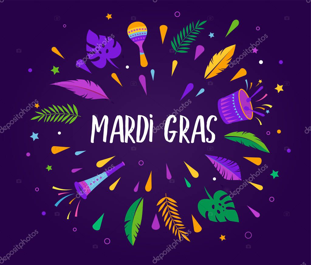 Mardi Gras - Fat Tuesday Carnival celebration. Vector flyer, banner template, poster and background