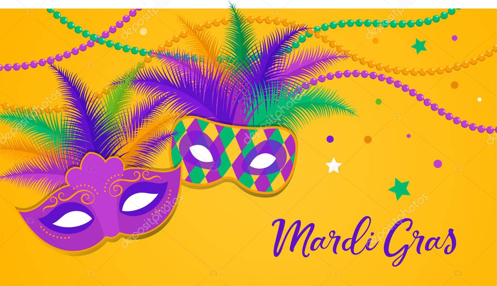 Mardi Gras - Fat Tuesday Carnival celebration. Vector flyer, banner template, poster and background