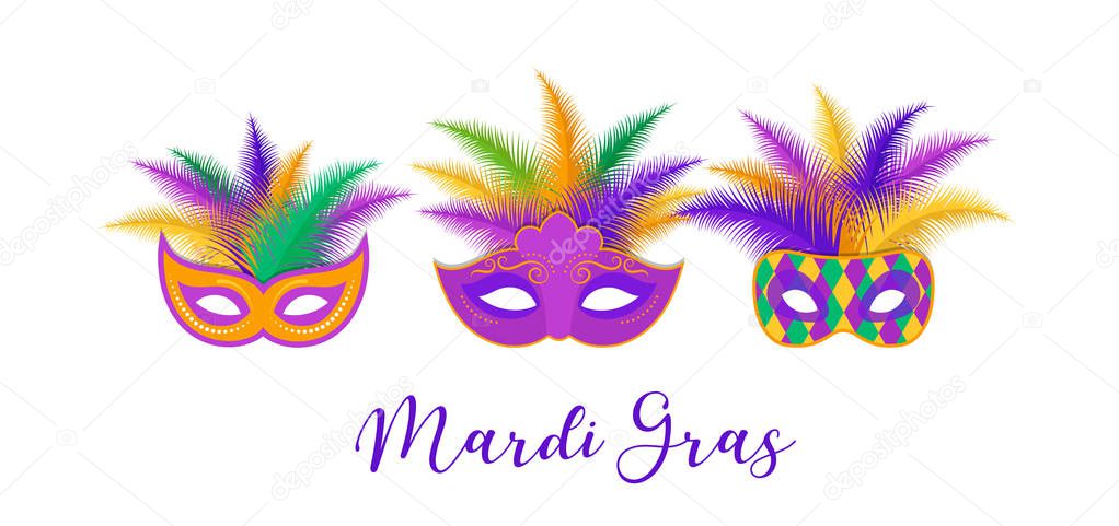 Mardi Gras - Fat Tuesday Carnival celebration. Vector flyer, banner template, poster and background