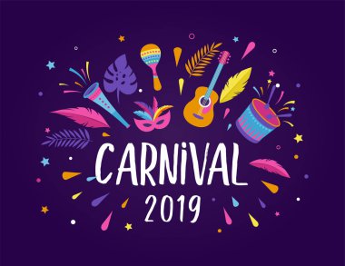 Brezilya karnaval, müzik festivali, maskeli balo flyer şablonu