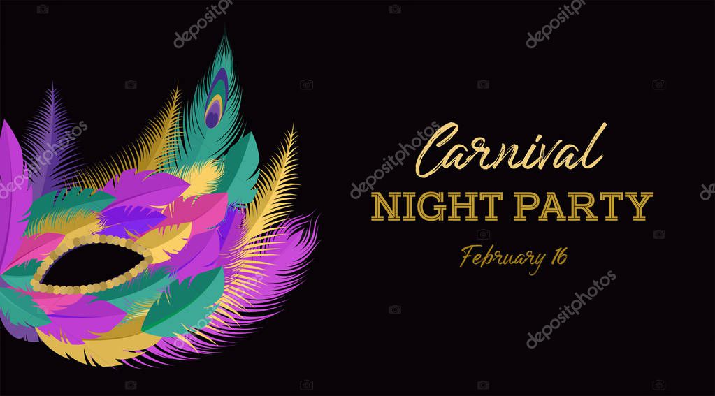 Mardi Gras - Fat Tuesday Carnival celebration. Vector flyer, banner template, poster and background