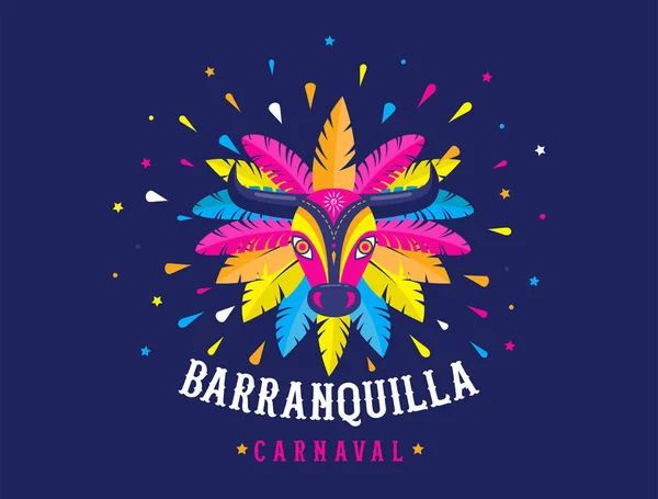 Carnaval de Barranquilla, fiesta de carnaval colombiana. Ilustración vectorial, póster y volante — Vector de stock