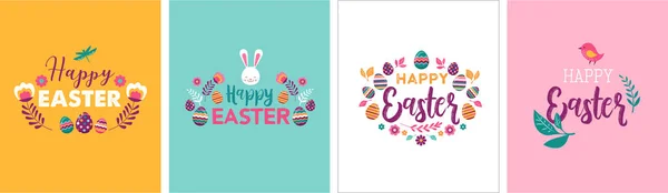 Frohe Ostern, Vektorsymbole, Logo, Abzeichen und Schriftzug-Design — Stockvektor