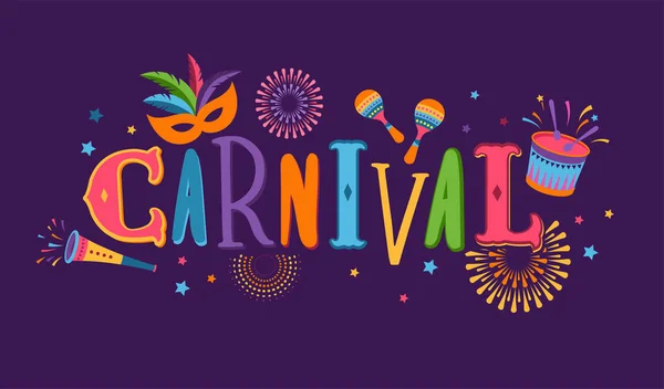 Carnevale brasiliano, festival musicale, volantino in maschera, design vettoriale — Vettoriale Stock