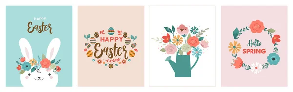 Happy Easter greeting cards set, vector illustration — Stock Vector