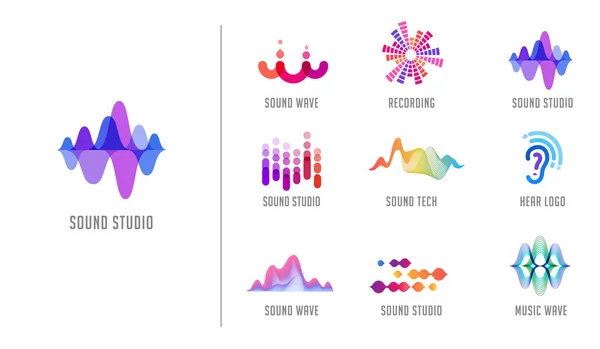 Ses dalgası, müzik, üretim logo ve simgesi toplama, tasarım simgeler — Stok Vektör