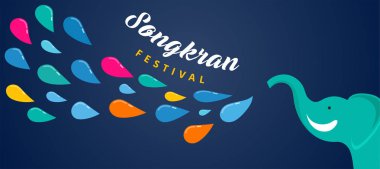 Songkran - su Festivali Tayland. Tay Yeni yıl ulusal tatil. Renkli vektör afiş ve arka plan