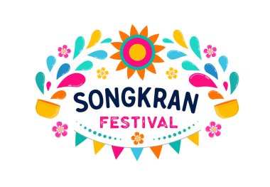 Songkran - su Festivali Tayland. Tay Yeni yıl ulusal tatil. Renkli vektör afiş ve arka plan