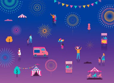 Havai fişek, havai fişek, gece, kutlama arka plan, kazanan, zafer poster, afiş - illüstrasyon vektör