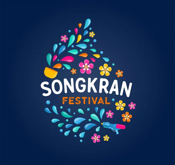 Songkran - festival del agua en Tailandia. Fiesta nacional tailandesa de año nuevo. Colorido banner vectorial y fondo — Vector de stock