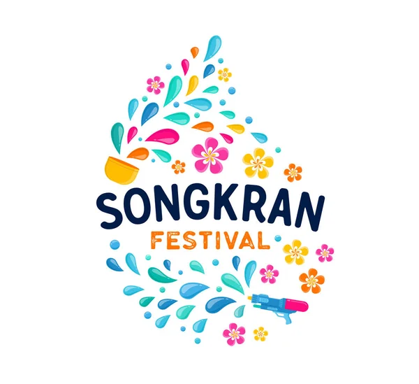 Songkran - su Festivali Tayland. Tay Yeni yıl ulusal tatil. Renkli vektör afiş ve arka plan — Stok Vektör