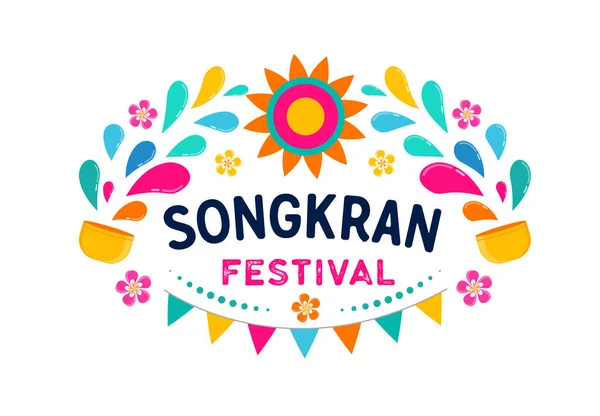 Songkran - festival van het water in Thailand. Thais Nieuwjaar nationale feestdag. Kleurrijke vector banner en achtergrond — Stockvector