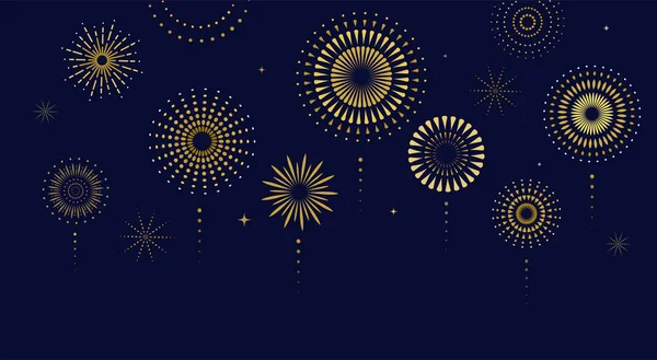 Feuerwerk, Feuerwerk in der Nacht, Feierhintergrund, Sieger, Siegesposter, Banner - Vektorillustration — Stockvektor