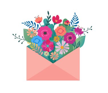 Merhaba Bahar, mektup zarfı çiçek buketi ile