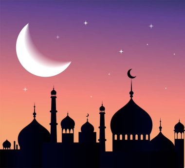 Ramazan kareem tebrik kartı ve afiş. İslam fener ay abd yıldız zemin üzerine. Vektör çizim