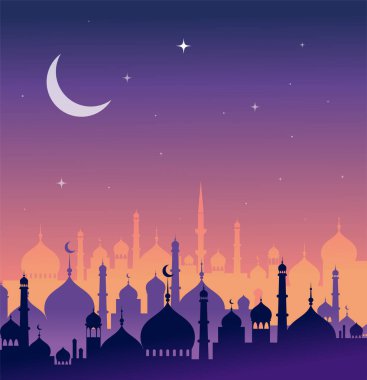 Ramazan kareem tebrik kartı ve afiş. İslam fener ay abd yıldız zemin üzerine. Vektör çizim
