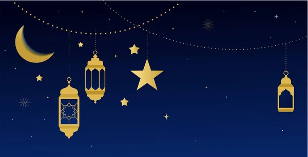 Ramadan kareem grußkarte und banner. islamische Laterne auf Mond und Sternen Hintergrund. Vektorillustration — Stockvektor
