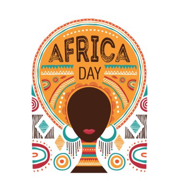 Afrika gün, Afrikalı kadın, kabile süsler ve desenler ile vektör çizim.