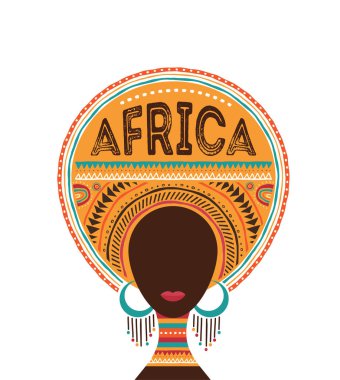 Afrika gün, Afrikalı kadın, kabile süsler ve desenler ile vektör çizim.