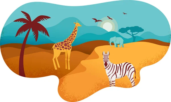 Afrika Banner, Vektorillustration der Safari, Tiere, Stammessymbole — Stockvektor