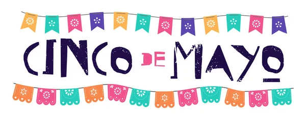 Banner Fiesta mexicana e design de cartaz com bandeiras, flores, decorações — Vetor de Stock