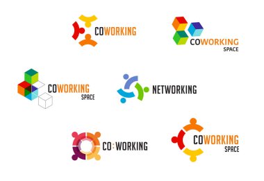Coworking alan, bölge logo ve simgeler koleksiyon ağ. Vektör tasarımı