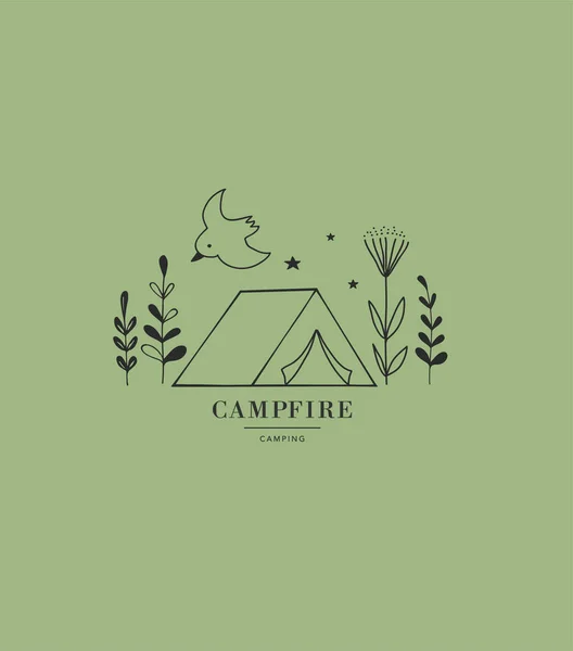 Hand dras tält, camping logotyp, ikon. — Stock vektor