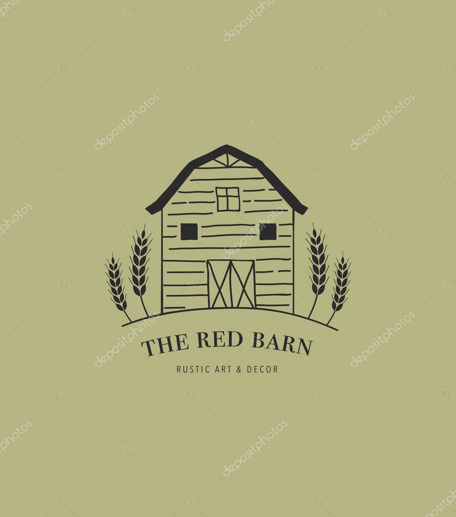Hand drawn home, farm and barn logo, icon. Vector illustration
