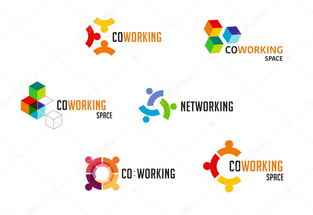 Coworking Space, networking zone logo and icons collection. Vector design templates