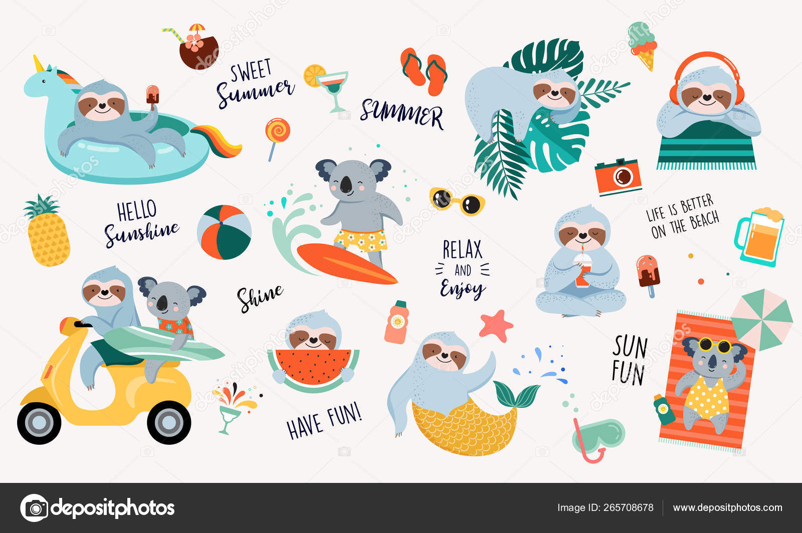 Download Summer Fun Illustration With Cute Characters Of Koalas And Sloths Having Fun Pool Sea And Beach Summer Activities Concept Vector Illustrations Vector Image By C Marish Vector Stock 265708678