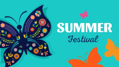 Yaz festivali, desenli kelebek ile adil - vektör arka plan