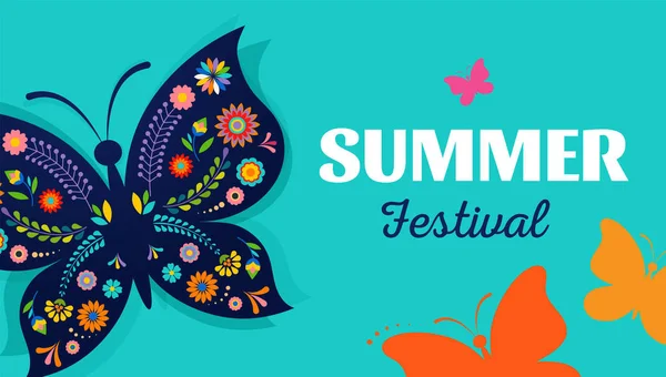 Festival de verano, feria con mariposa estampada - fondo vectorial — Archivo Imágenes Vectoriales