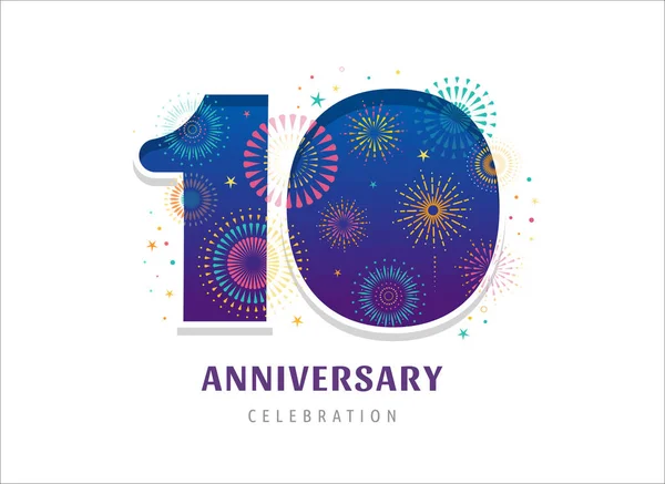 Anniversary fireworks and celebration background, number and firecracker, vector design and illustration — Stock Vector