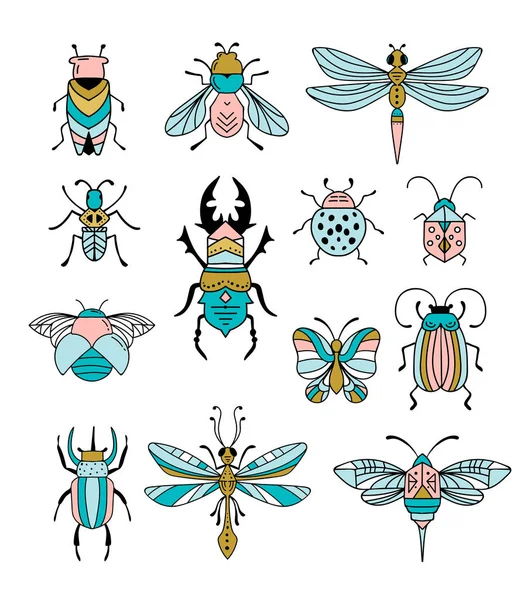Chyby, hmyz, motýl, beruška, brouk, otakárek, dragonfly kolekce. Moderní sada ikon, symboly a ilustrace — Stockový vektor