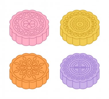 Renkli Sonbahar Ortası Festivali mooncakes tasarımları. Vektör çizimi