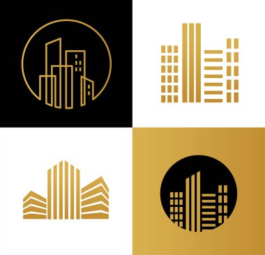 Gayrimenkul logosu, bina geliştirme, logolar, simgeler ve öğeler kümesi