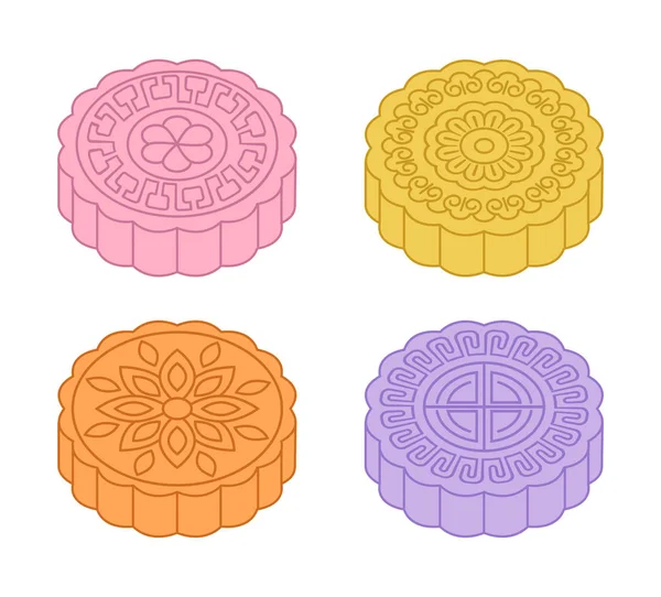 Colorato Mid-Autumn Festival mooncakes disegni. Illustrazione vettoriale — Vettoriale Stock