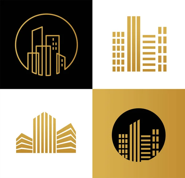Real Estate logo, bygg utveckling, uppsättning logotyper, ikoner och element — Stock vektor
