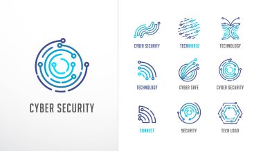 Logo koleksiyonu. Teknoloji, biyoteknoloji, yüksek teknoloji, fintech simgeleri ve sembolleri